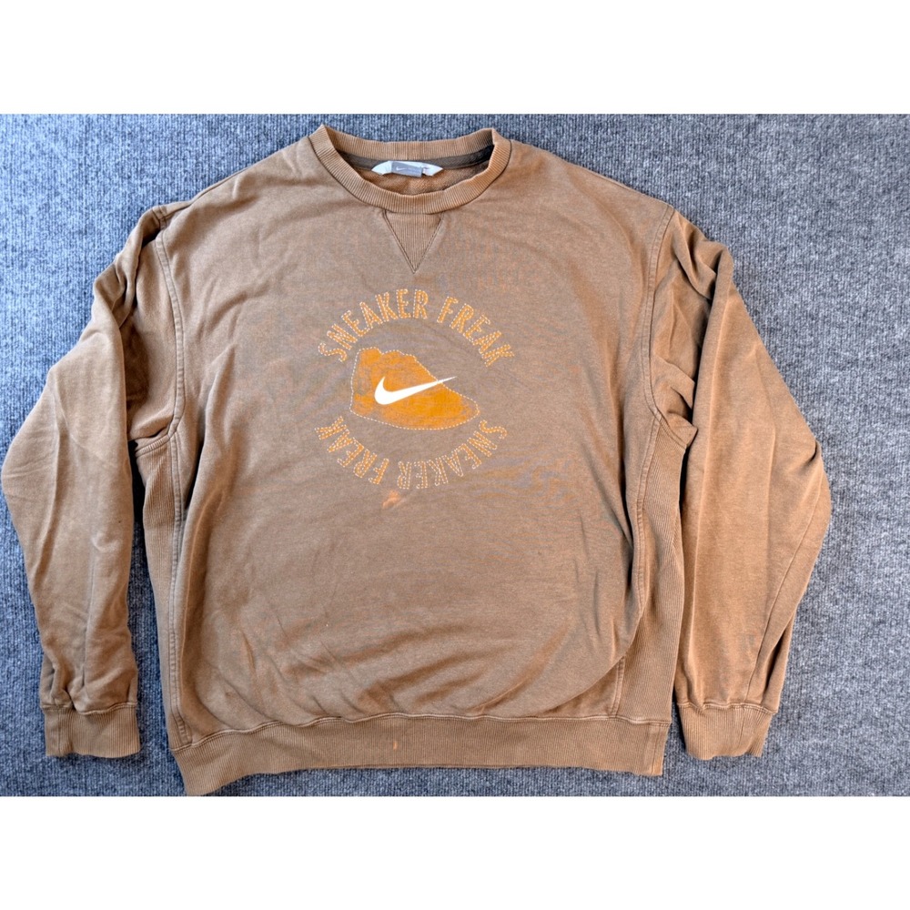 Nike Sneaker Freak Sweatshirt Mens XL Brown Heavyweight Crewneck Graphic Pullove